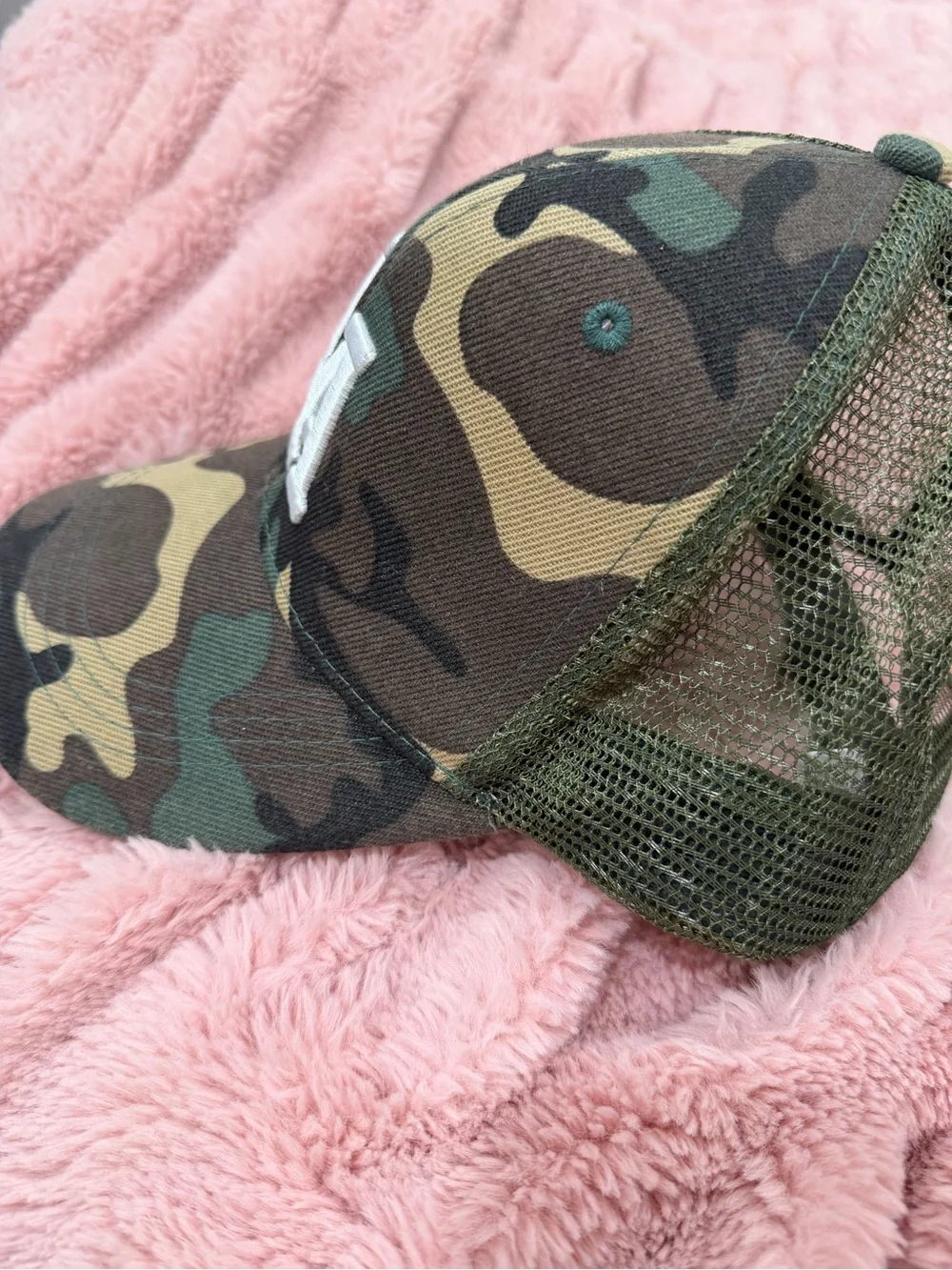Camo Trucker Hat with White LA Patch
